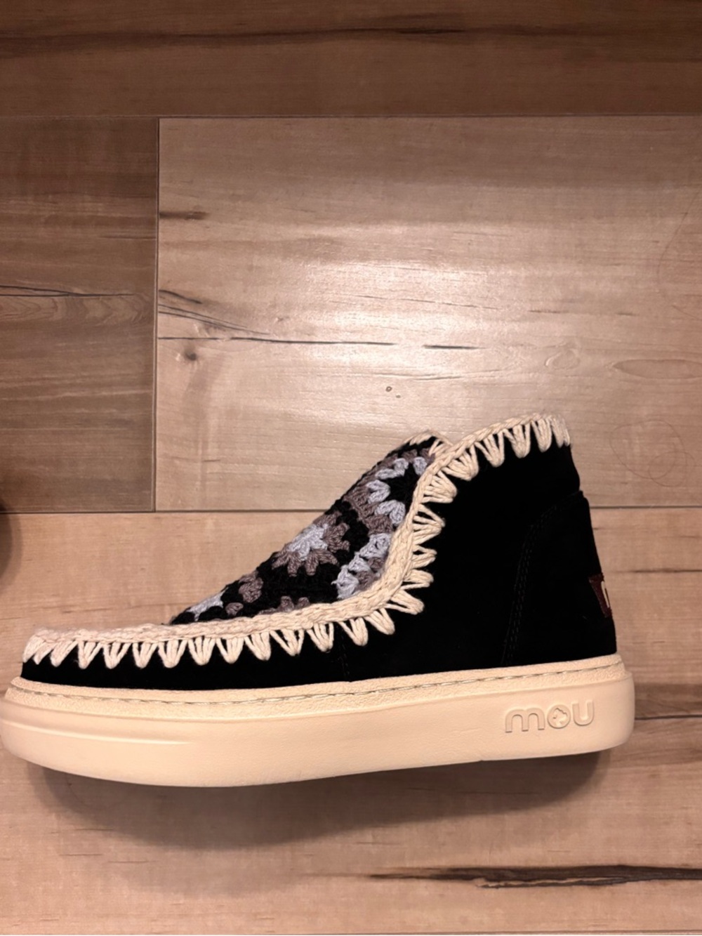 MOU BOLD ESKIMO SNEAKER BOOT CROCHET AND SUEDE IN BLACK COMBO SIZE 37 LIKE NEW - Picture 7 of 9